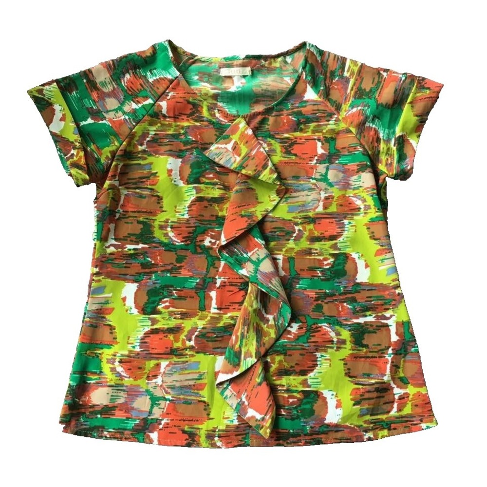 Retro Glam Ruffle Top Women S 4 6 Resort Wear Cruise Tropical Mod Pop Art Print